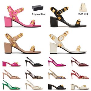 2024 With Box Designer stud Sandals Womens High Heels Leather Woman Rivet Dress Shoes Black Silver Gold Pink Pointed Peep-toes Lady Sexy Women Sandale Size 35-42