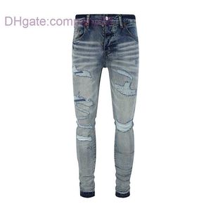 Jeans masculinos de grife roxo marca jeans americano high street azul angustiado vintage loja