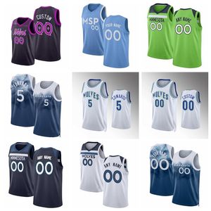 Custom 5 Anthony Edwards Rudy Gobert Karl-Anthony Towns Basketball Jersey Naz Reid Timberwolve DAngelo Russell Wendell Moore 2024 City Mike Conley size XS-XXL