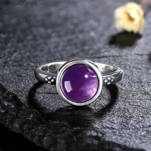 Wedding Rings Elegant and Simple Amethyst Ring for Womens 925 Silver Amethyst Jewelry Wedding Anniversary Engagement Gift Q240315