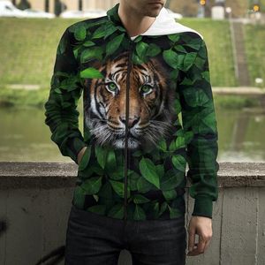 Herrtröjor mode 3d tryck blomma djur tiger lejon zip hoodie män kvinnliga tröjor harajuku coola casual kappkläder