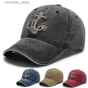 Ball Caps New Cool Women Men Cotton Washed Baseball Cap Anchor Embroidery Four Season Outdoor Vintag Visor Casual Cap Hat For Women MenY240315