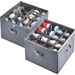 2 Pack Fabric Shoe Storage -fack med justerbara avdelare Clear Cover 240314