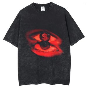 Mens T Shirts Men Streetwear 2024 T-shirt Flaming Evil Eye Graphic Casual Black Shirt Unisex Harajuku Tshirt Cotton Tops Tees Hipster Y2K