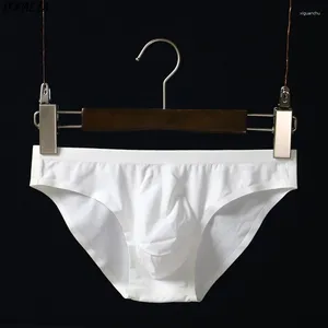 Underpants Men's Elastic Seamless Ice Briefs White Low Waist Soft Silk Breathable Underwear Solid