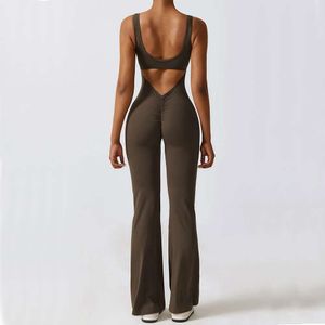 Lu hizalama limon parçası tulum v-back bir seksi kadınlar için açık romper yoga seti spor salonu fiess spor bodysuits scrunch parlama legging aktifwe