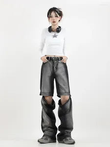 Damen Jeans Grau Y2k Harajuku 90er Jahre Ästhetische Streetwear Oversize Baggy Denim Hose Cowboy Hose Vintage 2000er Trashy Kleidung