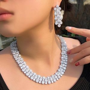 Necklace Earrings Set ThreeGraces Luxury Micro Pave Cubic Zirconia Silver Color Bridal Wedding Banquet Dinner Big Heavy Jewelry For Women