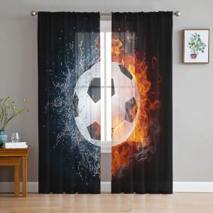 Vorhänge Fußball Ball Sport Feuer Wasser Fußball Tüll Vorhänge für Wohnzimmer Dekoration Chiffon Sheer Voile Küche Schlafzimmer Vorhang