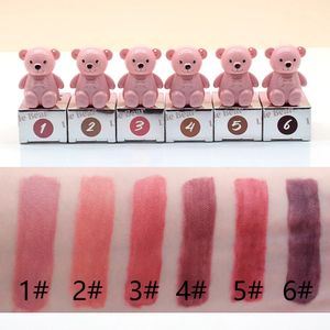 6Pcs/Lot Pink Bear Keychain Matte Liquid Lipstick Waterproof Long Lasting Lip Gloss Lip Glaze Makeup Korea Cosmetics Wholesale 240305