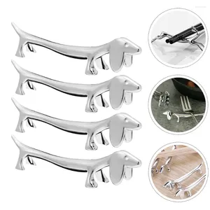 Geschirrsets 6 PCs Welpen-Essstäbchen-REL-Metalllöffel Halter Kissen Japanische Bestecktiler-Organizer Zink Legierung Dekorative Racks Flatware