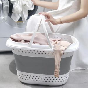 Baskets Collapsible Plastic Laundry Basket Folding Pop Up Bathroom Dirty Clothes Basket Household Plastic Large Storage Container Hamper