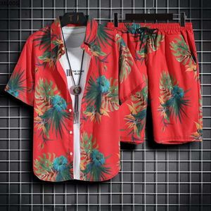 Casual Hawaiian Shirt and Shorts Summer Trend Short Sleeve Fried Street Beach Par Par Män