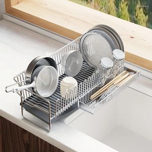 Kitchen Storage 304 Stainless Steel Dish Drying Rack Utensils Drainer With Cutting Board Knife Rest Countertop Dinnerware Organizer