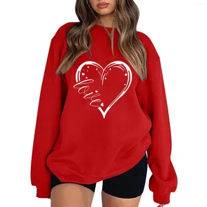 Women's Hoodies Valentine's Day Solid Color Love Print Off Shoulder Long Sleeve Crew Neck Sweatshirt Top Cute For Women