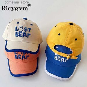 Top Caps çizgi film Bear Beyzbol şapka mektubu, erkek kız için Long Brim Sun Visors Moda Hip Hop Bonnet Y240315