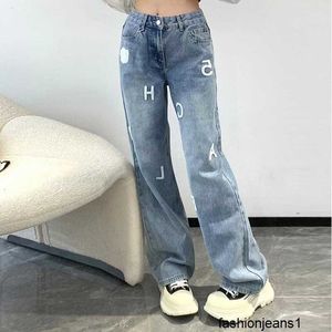 Kvinnors jeans nanyou xiaoxiangjia 24 tidigt vår ny handduk broderad bokstav rakt fat hög midja mager jeans för kvinnor xb8g