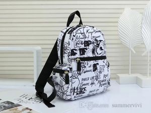 Children letter graffiti backpacks Designer boys girls plaid double shoulder bag Fashion kids school casual bags A9906