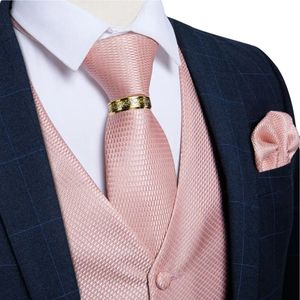 Mens Suit Vest Pink Solid Wedding Party Men Waistcoat Neck Tie Set With Gold Dragon Ring Casual Slim Fit Sleeveless 240312