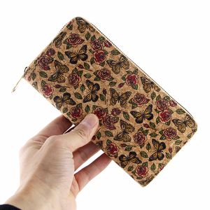 5pcs Wallets Cork Leather Anti-degaussing Flower Butterfly Printing Multifunctional Long Credit Card Holder Mix Color