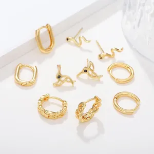 Stud Earrings Gold Color Copper Hoop For Women Small Simple Round Circle Huggies Cubic Zircon Ear Rings Steampunk Snake Accessories