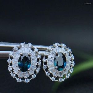 Stud Earrings Blue Sapphire 925 Sterling Silver Fashion Princess Engagement Wedding Accessories