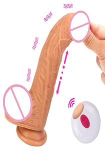 Massageföremål Uppvärmning av penisvibrator Kvinnlig onani Automatisk teleskopisk roterande dildo med starka sucker sexleksaker för kvinnor1541964