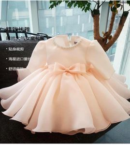 Spitze Baby Mädchen Kleid Perlen Baby Mädchen Geburtstag Kleid Kinder Kleidung Lange Sleeve Infant Party Vestido Taufe Kleider282F7182180