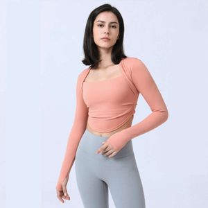 LU Hizalama Limonlu Sleeve Yoga Renk Uzun Sağlam Gömlek Seksi Kadınlar Üst asılı Boyun Şal Fiess Sports T-Shirt Spor Salonu Spor giyim.