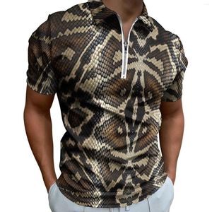 Men's Polos SnakeSkin Polo Shirts Male Vintage Print Casual Shirt Summer Novelty Zipper T-Shirts Short-Sleeve Design Oversized Clothing