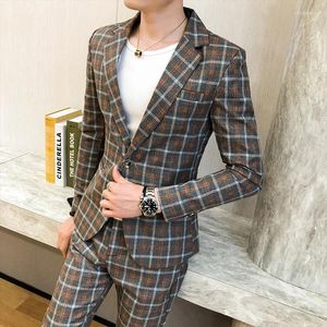 Ternos masculinos tendência conjunto de terno masculino moda impressão blazer calças negócios formal turndown colarinho de duas peças para namoro