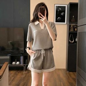 Large size casual sportswear fashion set for womens summer wear chubby mm slimming and flesh covering loose leg shorts two-piece set