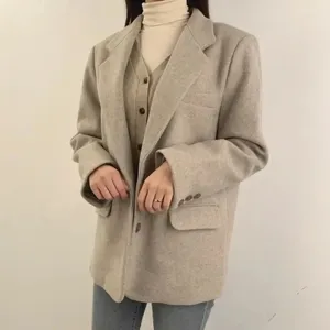 Abiti da donna Insozkdg Corea Chic Donna Autunno Inverno Giacca da abito Moda di fascia alta Retro Due fibbie Casual All-match Giacca di lana Top