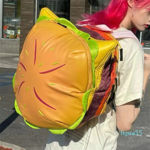 School Bags Stylish Hamburger Daypack Laptop Storage Zipper Portable Casual Tote PU Cheeseburger Backpack for Unisex Travel Outdoor Vacation