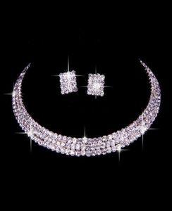 100 Uguale all'immagine Set di gioielli con strass classici Collana da sposa e orecchini da sposa Po Sposa Serata di ballo Festa di ritorno a casa A1037737