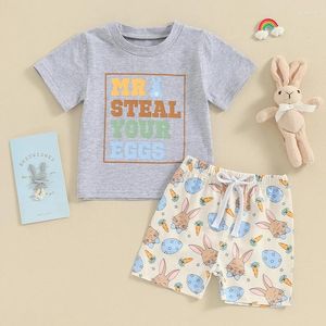 Giyim Setleri Toddler Boy Boy Paskalya Kıyafetleri Kısa Kollu Üstler Yumurta Baskı Şortları Set Bebek Yaz Giysileri