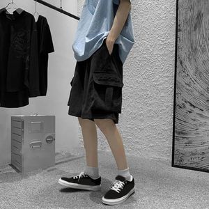 Mens Streetwear Breeches Retro Korean Harajuku Pocket Denim Hip Hop Cargo Short Pants Grunge Bermudas Jeans Shorts kläder 240311