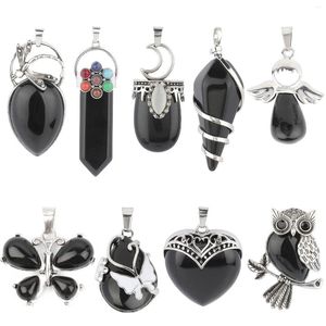 Pendant Necklaces 9 Types Black Onyx Natural Stone With Chain Display Box Heart Waterdrop Shape Fit For Women Jewelry DIY Necklace
