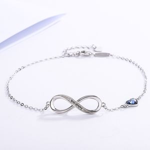 Klassisk armband design 925 Silver Heart Membius Ring Infinity Armband Heart Shaped Crystal Stone Hand Decoration Gift