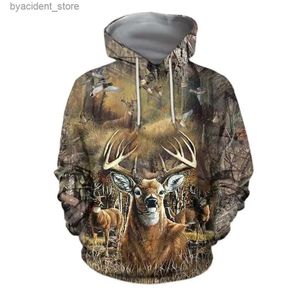 Men's Hoodies Sweatshirts Fashion Mens Hoodies Forest Camouflage Animal Elk Wild Boar Pattern Spring And Autumn Style Street Trend Casual Loose Oversized L240315