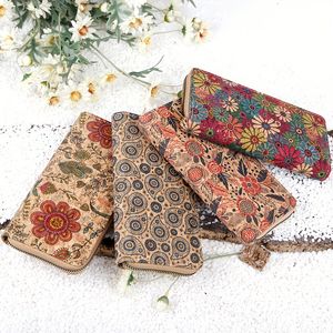 DHL50pcs Wallets Women Cork Leather National Leaf Printing Multifunctional Business Long Credit Card Holder