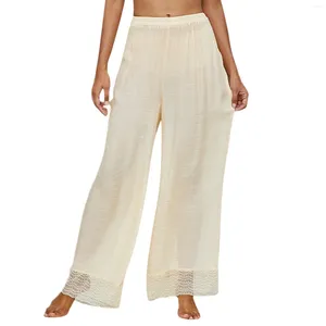 Pantaloni da donna 2024 Summer Women Lace Beach Protezione solare sexy Vedi attraverso pantaloni slim casual Gamba larga ampia