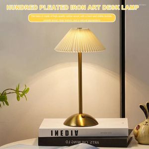 Table Lamps Warm Night Light With Pleated Umbrella Lampshade Nordic Style Desktop Reading Lamp USB Charging 3 Color For Home Decor