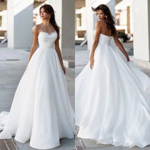 Line Sexy A Dresses For Bride Sheer Neck Pearls paljetter Sweetheart Wedding Dress Backless Long Designer Bridal Gowns Sweep Train YD