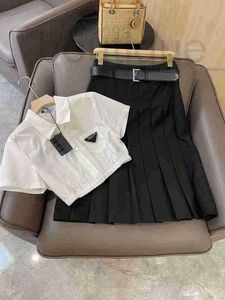Designer de duas peças vestido designer bolso triângulo lapela camisa de manga curta + cintura plissada saia longa para reduzir a idade menina moda casual conjunto qai6 rd89