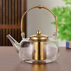 Isıya Dayanıklı Cam Çayap Paslanmaz Çelik Infuser Taşınabilir Cam Su Isıtıcısı Şeffaf Tay Metal Tapı Teapot 240315