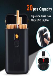 20pcs capacidade caixa de cigarro com usb isqueiro eletrônico porta-charuto isqueiro para cigarros regulares gadgets para homens t202768114