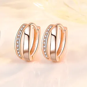 Hoop Ohrringe Frau Einfache Mode Rose Gold Farbe Hohl Geometrie Kleine Ohrring Hohe Qualität Zirkonia Hochzeit Schmuck