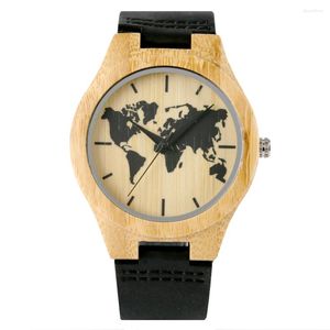 Wristwatches Men's Bamboo Watch Pattern Display Fashion Men Leather Quartz Wristwatch Cool Natural Clock Gift For Husband