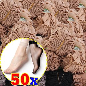 Women Socks 10-50pcs Black Skin Sexy Ultrathin Stockings Female Transparent Nylon Crystal Short Ankle Sock Non-Slip Silk Meias